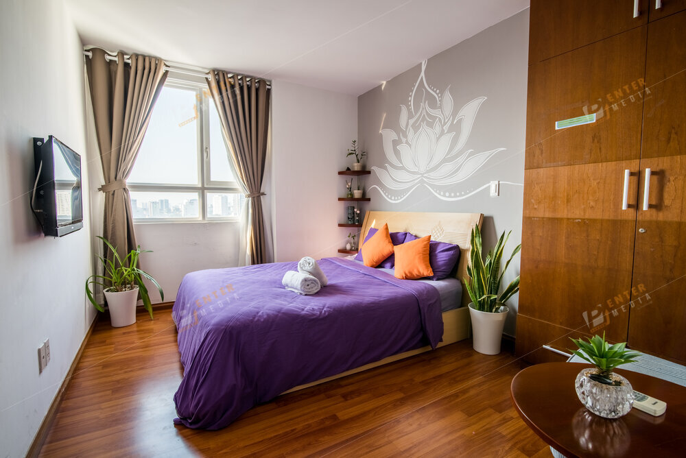 Phòng ngủ trong căn hộ Airbnb của chị Ngân