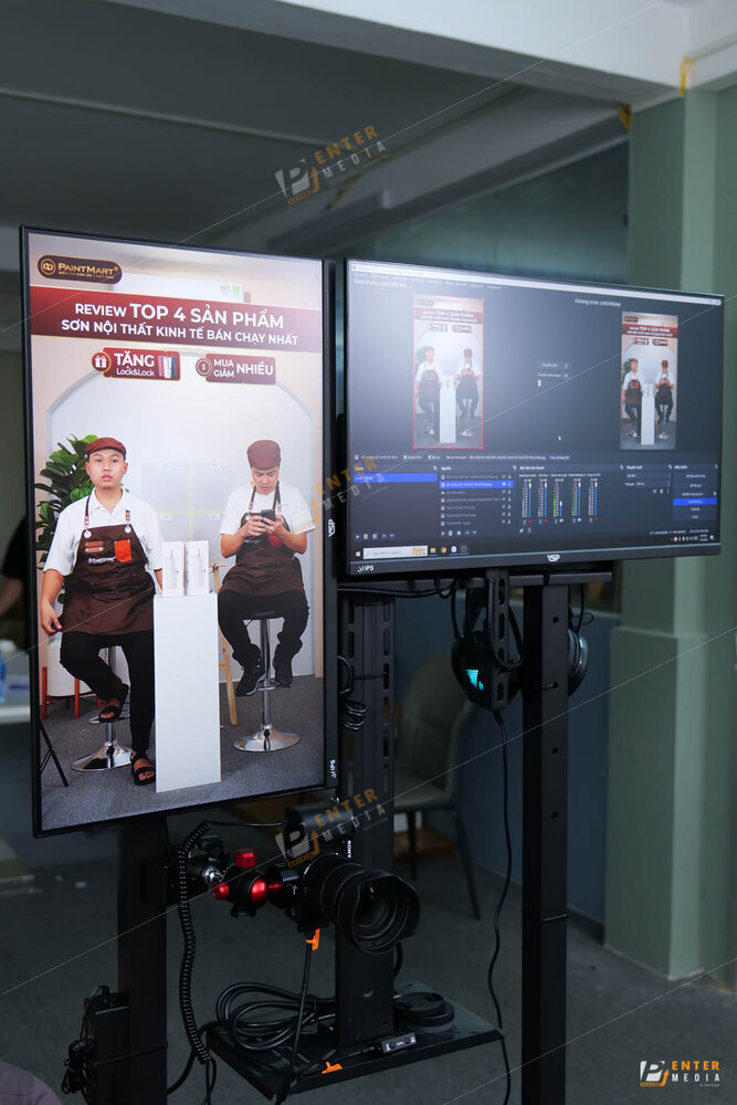 Hình ảnh khung live trên màn hình monitor của hệ thống livestream di động