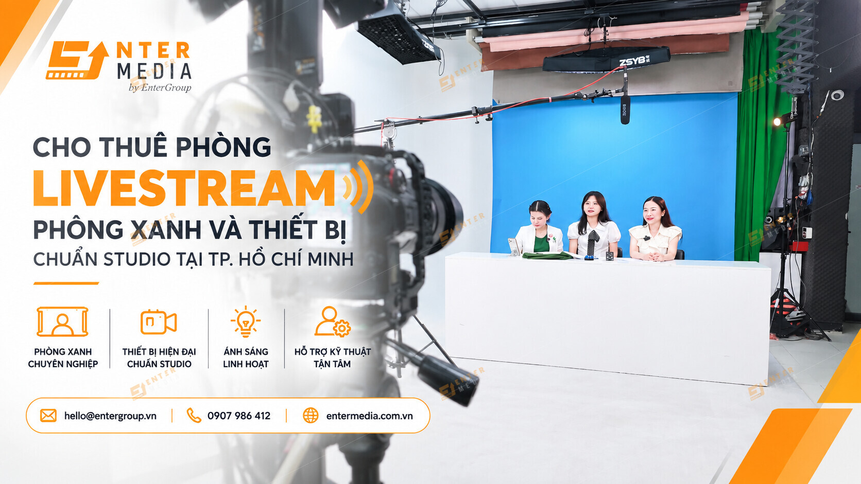 Enter Media cho thuê phòng livestream phông xanh tại TP. HCM